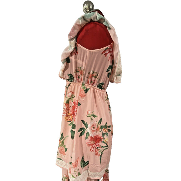 Lulus M Peachy Pink Off The Shoulder Peasant Style Sun Dress Floral Ruffles Lace - Picture 5 of 10